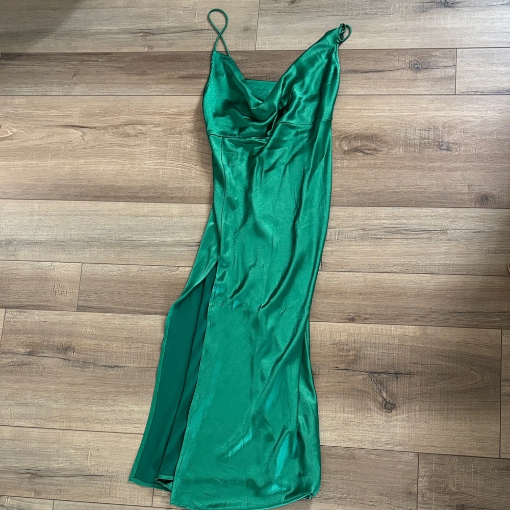 Lioness Green Satin Maxi Dress